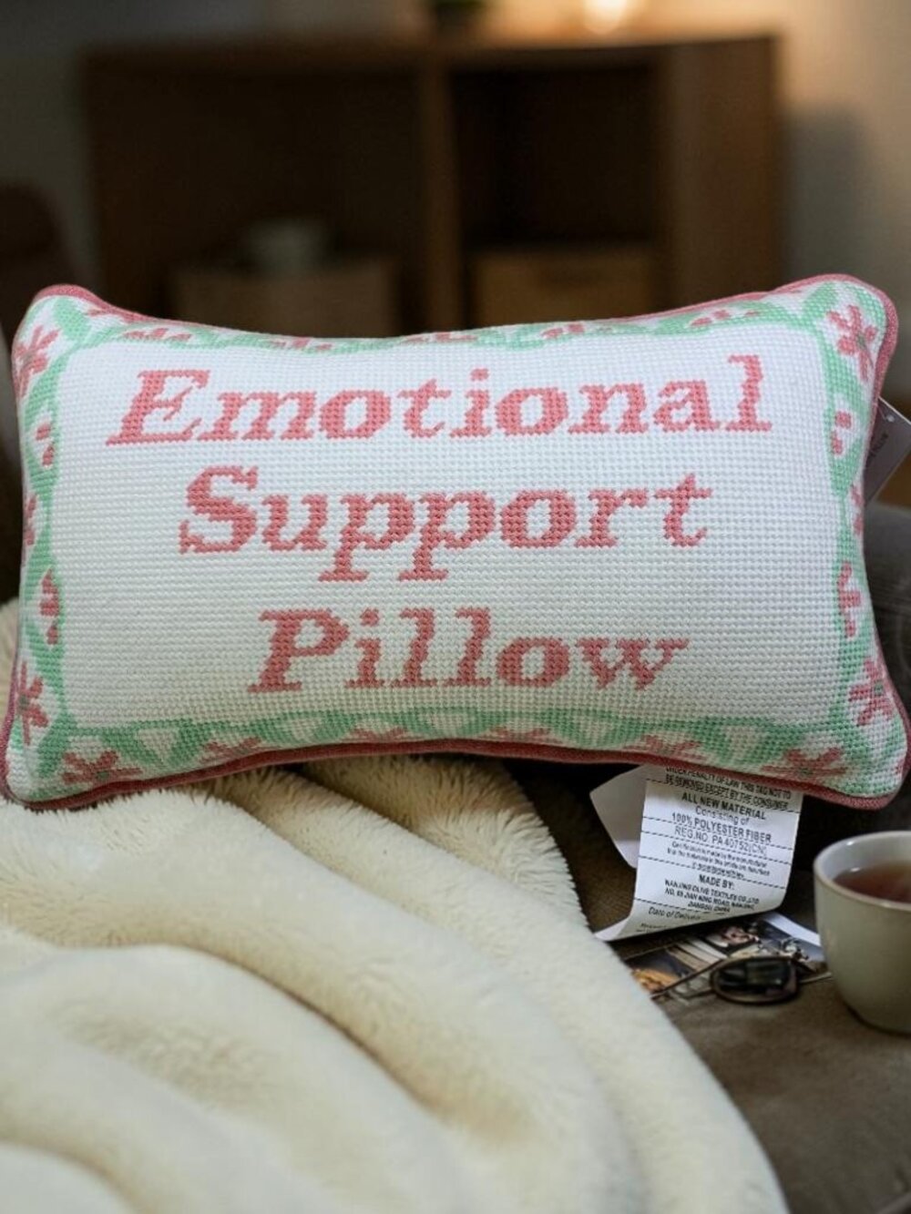 Pillow "Emotional Support Pillow" Hooked Pillow NWT